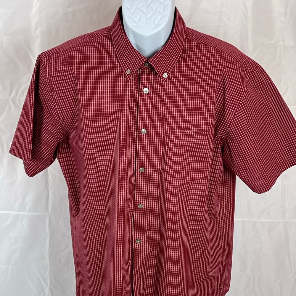 Men's Van Heusen Casual Short-Sleeve L/G Wine Checked-Plaid Button-down Shirt